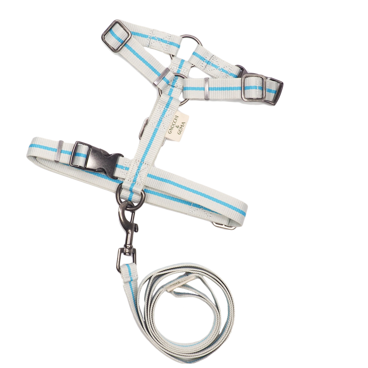 Duo Buckle Strap Harness Set - Cream/Light Blue
